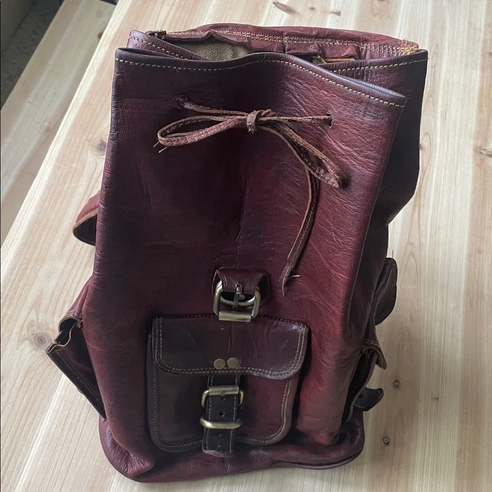 Vintage Genuine Leather Outdoors Adventure Hiking Backpack